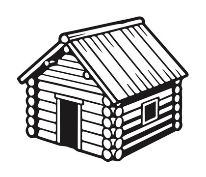 Traditional countryside timber shack isometric line art
