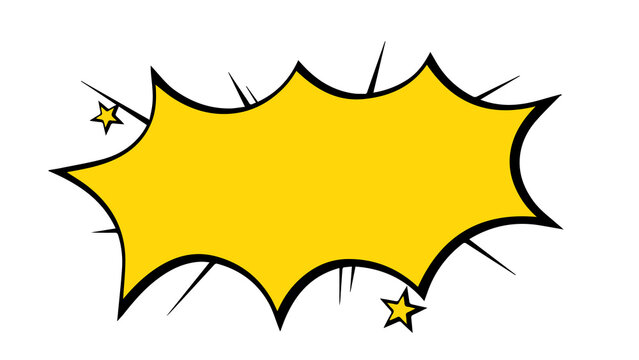 Yellow comic explosion speech bubble with stars and black shadow vector illustration star shapes dialogue box message balloon comic element pop art chat box communication dialogue