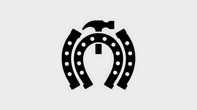 Black horseshoe and hammer icon logo design