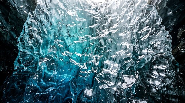 Glowing blue ice cave interior with crystalline textures