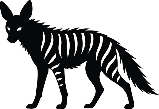 Aardwolf silhouette icon, vector image, aardwolf silhouette line art vector illustration, Aardwolf Black Silhouette Icon Set Collection Wildlife Vector Illustration
