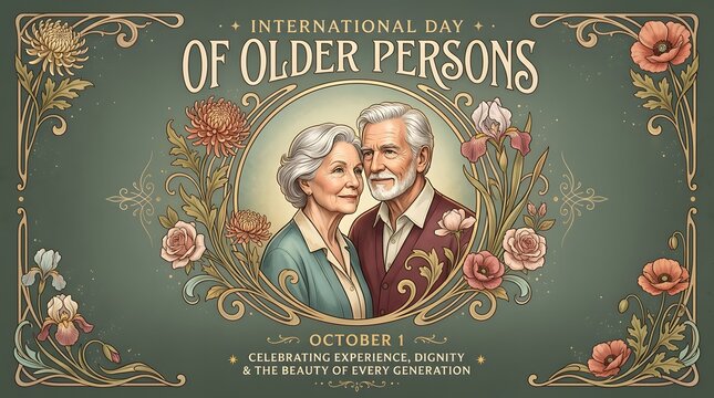 Floral ornament featuring an elderly couple celebrates international day of older persons