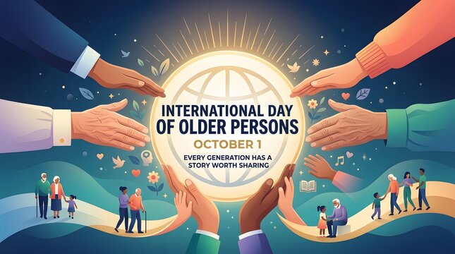 Floral ornament with hands encircling a globe celebrates international day of older persons