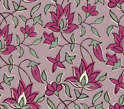 Soft Dusty Pink Floral Vine Seamless Pattern for Textile Design