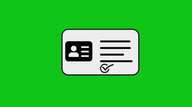 Animation of id card being filled with personal information and verified status on green screen.