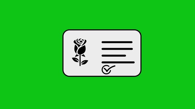 Condolence card with rose icon and text lines animation on green screen background.