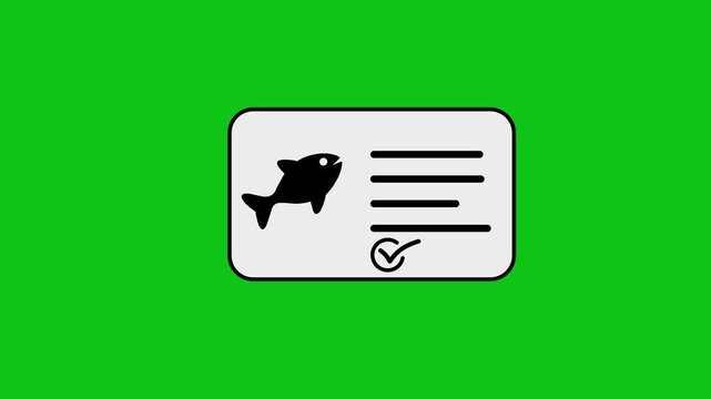 Animated fish identity card with checklist and abstract data points, simple animation.