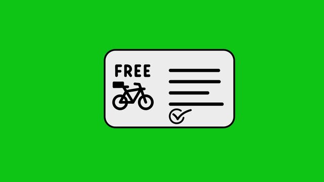 Animated free delivery voucher icon with bicycle messenger on green screen background.