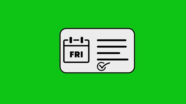 Animated task list appearing on calendar friday icon isolated on green screen.