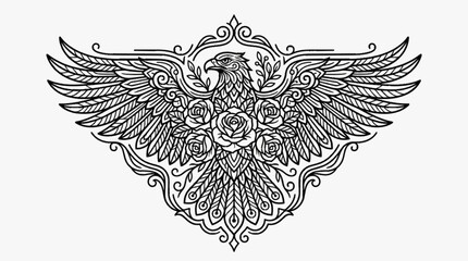 Fototapeta premium Black and white vector illustration of a leopard head centered within a complex geometric mandala frame, featuring intricate tribal line art and stylized big cat details.