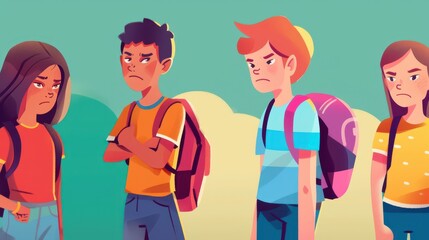 Obraz premium Confrontation scene school banner for national bullying prevention month showing angry students facing each other for awareness campaign poster and anti bullying education