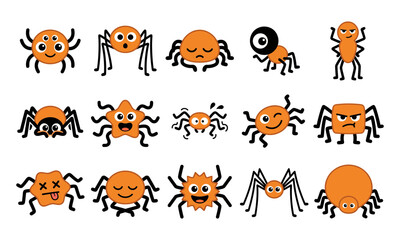 Obraz premium A collection of cute orange spider characters with various funny expressions for a fun halloween party design project
