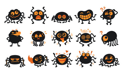 Fototapeta premium A collection of cute cartoon spider characters with various funny facial expressions for a fun halloween party design project