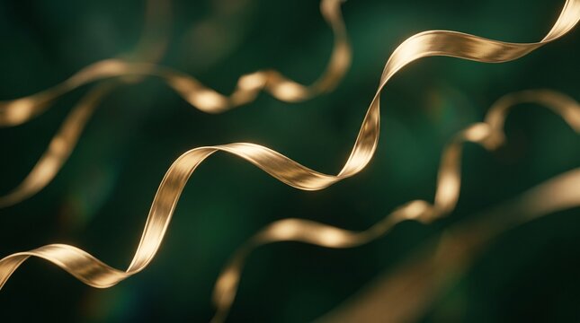 Close up view of delicate golden spiral plant tendrils against a dark blurred natural background