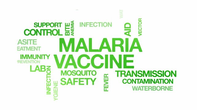 Malaria Vaccine concept Animated Tag Word Cloud kinetic typography, Text Design Animation typography seamless loop video motion graphics Intro Wordart arrangement green type on white background bg bac