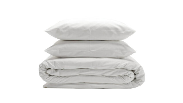Stack of White Folded Blanket and Pillows Isolated on White Background