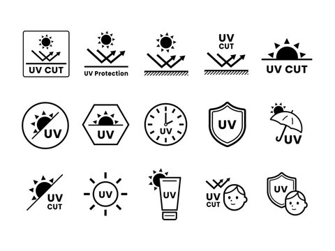 UVカット・紫外線対策モノクロアイコンセット（ 線画 ベクター素材）