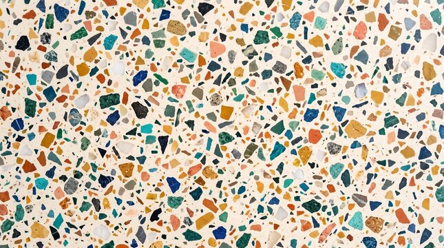 Full frame abstract background of colorful mosaic tiles in varied shapes and sizes