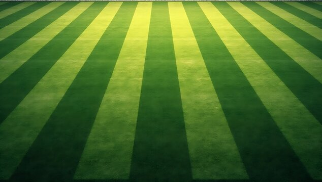 Vibrant green sports field with striped pattern.