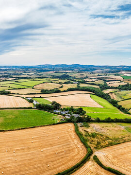 Cornwall Fields and Farms from a drone, Polruan, Cornwall, England