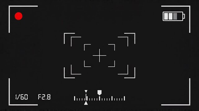 Camera Viewfinder Recording Screen Overlay Animation with REC Dot, Battery Indicator, Focus Target, and Camera Settings