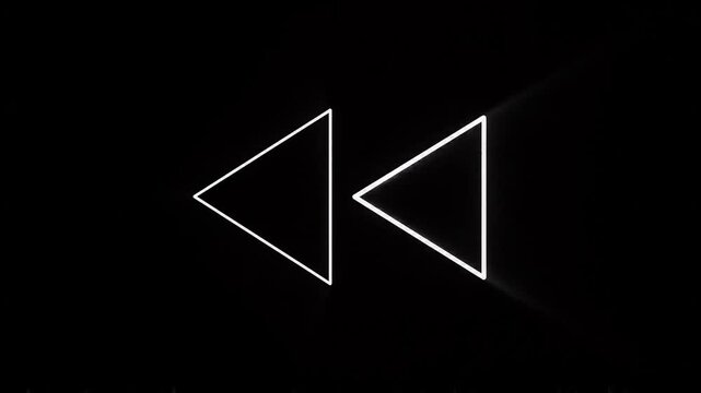 Glowing White Neon Rewind Icon Animation with Double Arrow Flashing Effect on Black Background