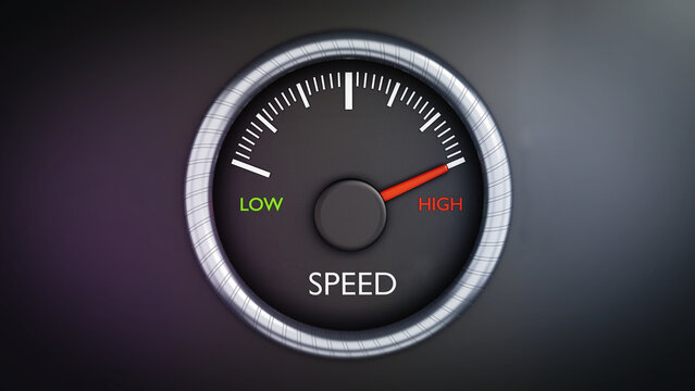 Speed meter indicates high performance. 3D illustration