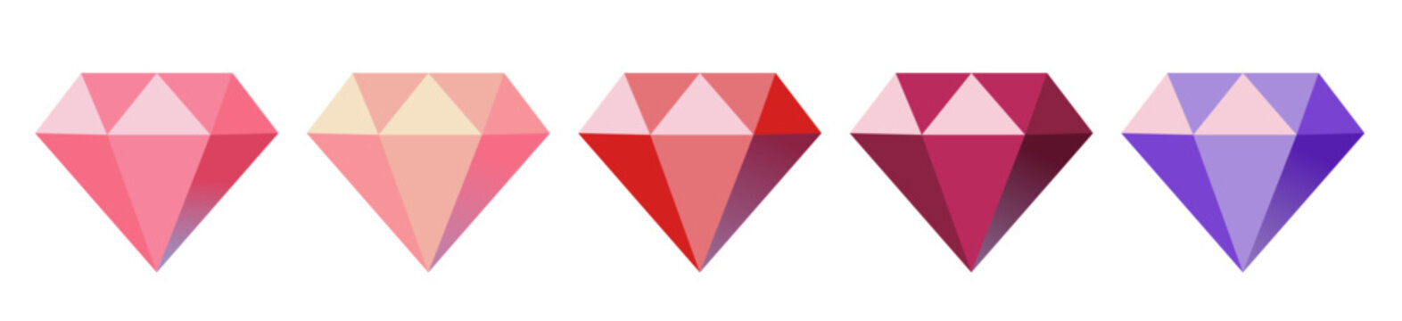 Colorful Faceted Diamond Gemstone Collection in Pink, Red and Purple
