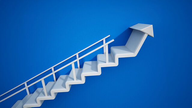 Staircase with an arrow leading up. 3D illustration