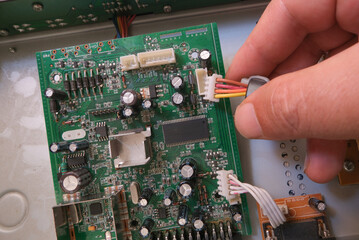 Sockets and cable connections on an electronic board © Hseyin
