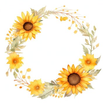 Sunflower border watercolor pattern circle plant.