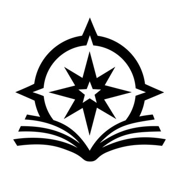 Open Book and Compass Star Education Vector Icon