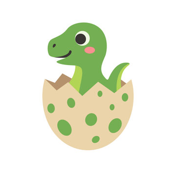 Cute Baby Dinosaur Hatching from Egg Vector Illustration