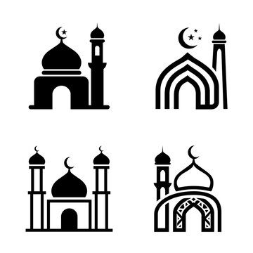 Islamic Mosque Silhouette Icon Set Vector