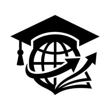 Global Education Graduation Cap and Book Vector Icon