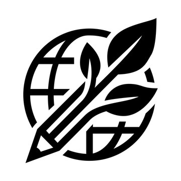 Global Eco Education Pencil and Leaves Vector Icon