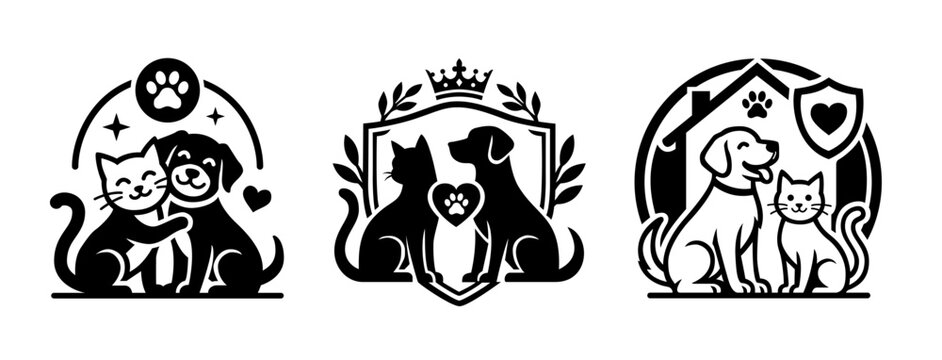 Pet Care Protection Dog and Cat Vector Set