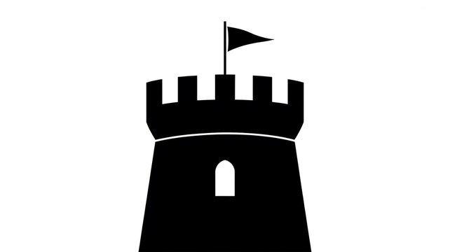 Black silhouette of a castle tower with flag