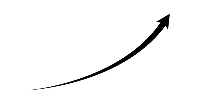 Black curved upward arrow isolated on white background indicating growth, progress and success.