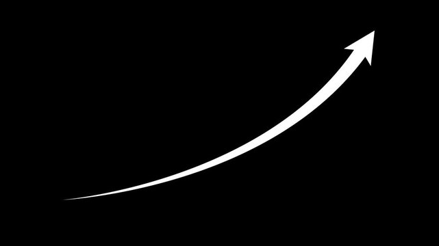 White curved upward arrow isolated on black background indicating growth, progress and success.