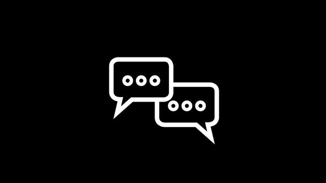 Double speech bubbles icon with three dots isolated on black background.