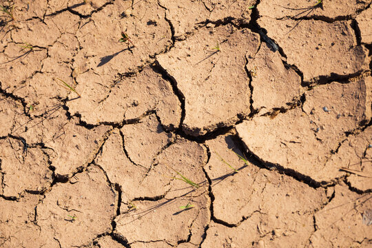 Cracked clay ground texture showing severe drought conditions in nature