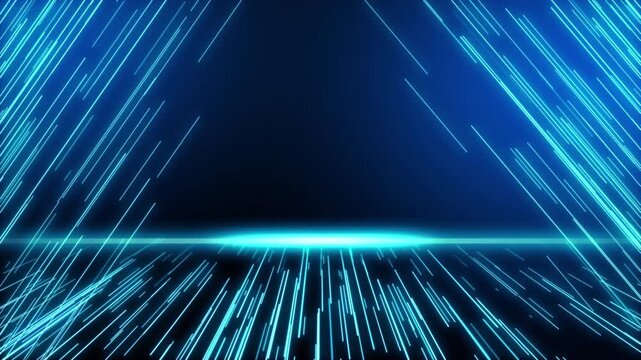 Animated blue light lines forming a futuristic tunnel with glowing perspective and dynamic motion on dark background with alpha channel