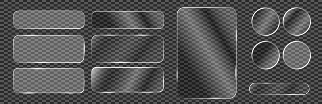 Silver Glassmorphism UI Elements Set, 3D Metallic Glow Frames, Rounded Rectangles and Circles for Web and App Interface Design