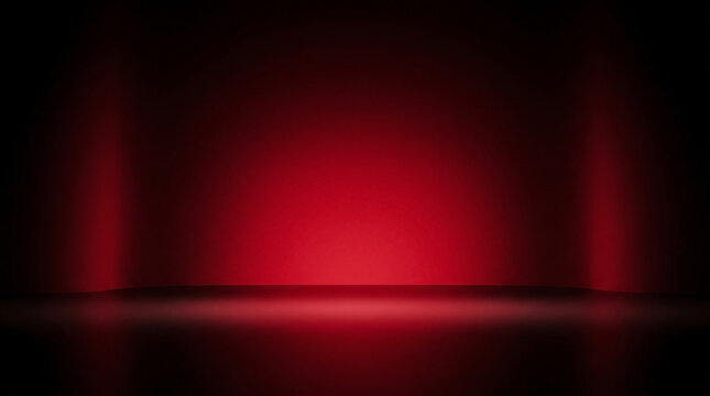 Vibrant red studio background featuring soft gradient lighting and a polished reflective surface for product display