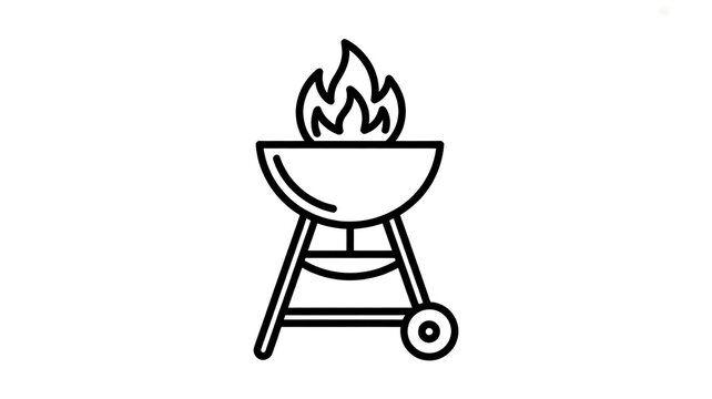 Black outline barbecue grill icon with fire