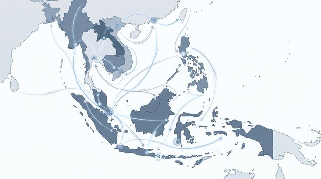 Southeast Asia map with logistics trade routes and connections