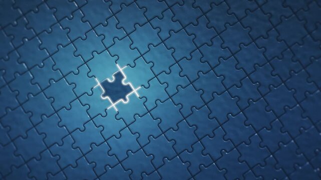 Missing Puzzle Piece Slot Glowing on Blue Jigsaw Grid