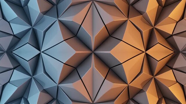 Geometric faceted wall pattern with warm cool lighting