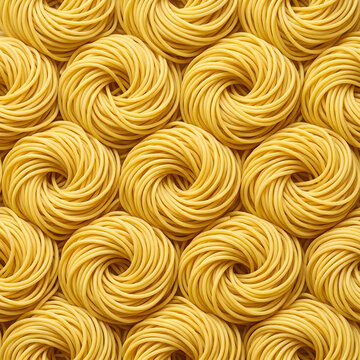 Raw dry pasta nests arranged in a pattern